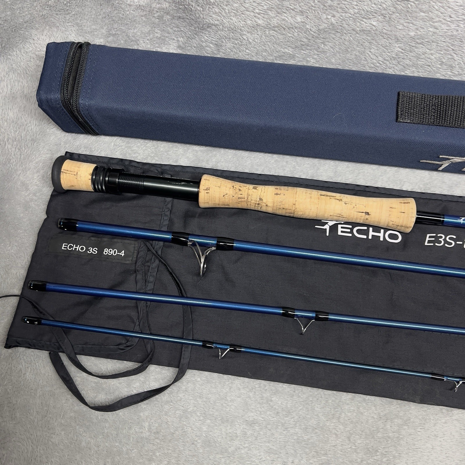 ECHO E3S-ti 8wt. 9’ft Fly Rod Saltwater Titanium Guides Blue 4 Piece Case