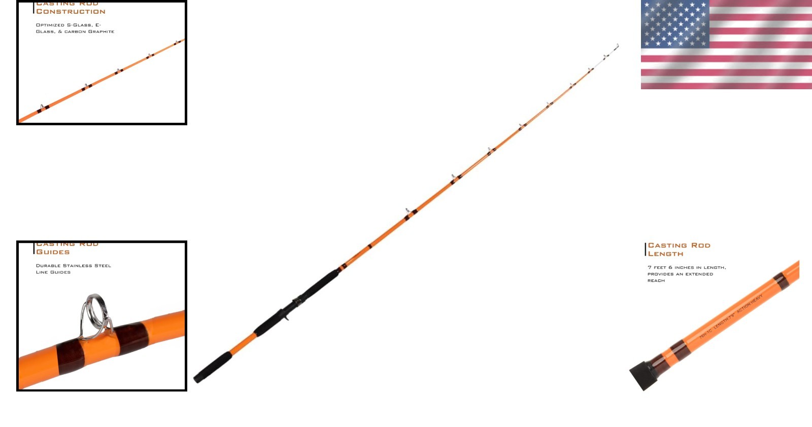 Heavy-Duty 7’6″ S-Glass Casting Rod – Ideal for Nocturnal Catfishing Adventures