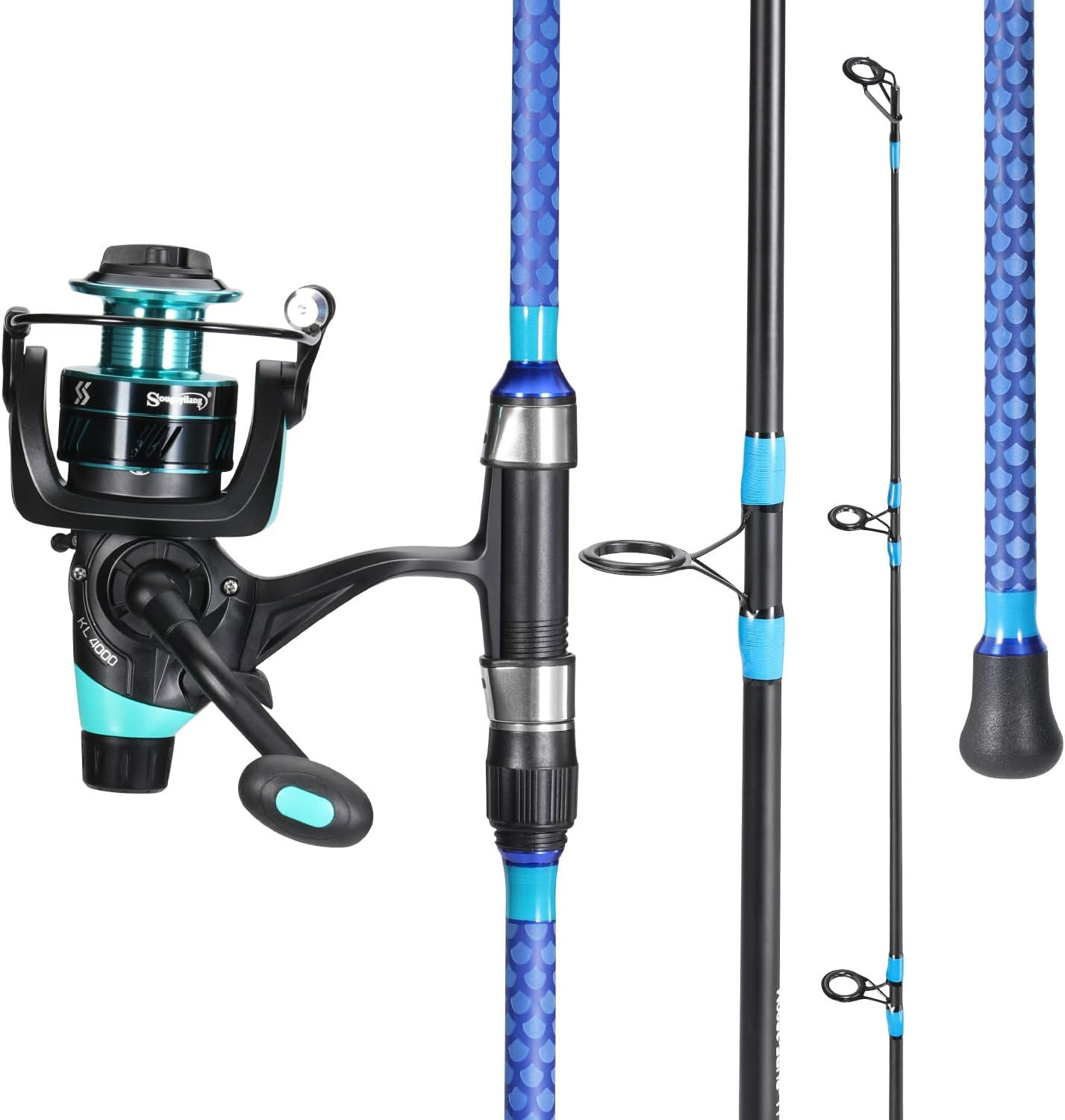 3 Piece Baitfeeder Combo Surf Fishing Rod Combo Medium/Heavy Travel Spinning Rod