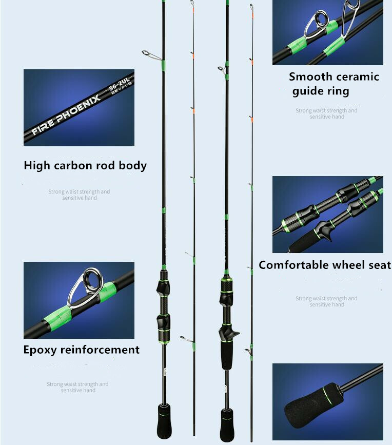 Casting Spinning UltraLight Fishing Rod 1.68/1.8m 30T Carbon 2 Section UL Solid