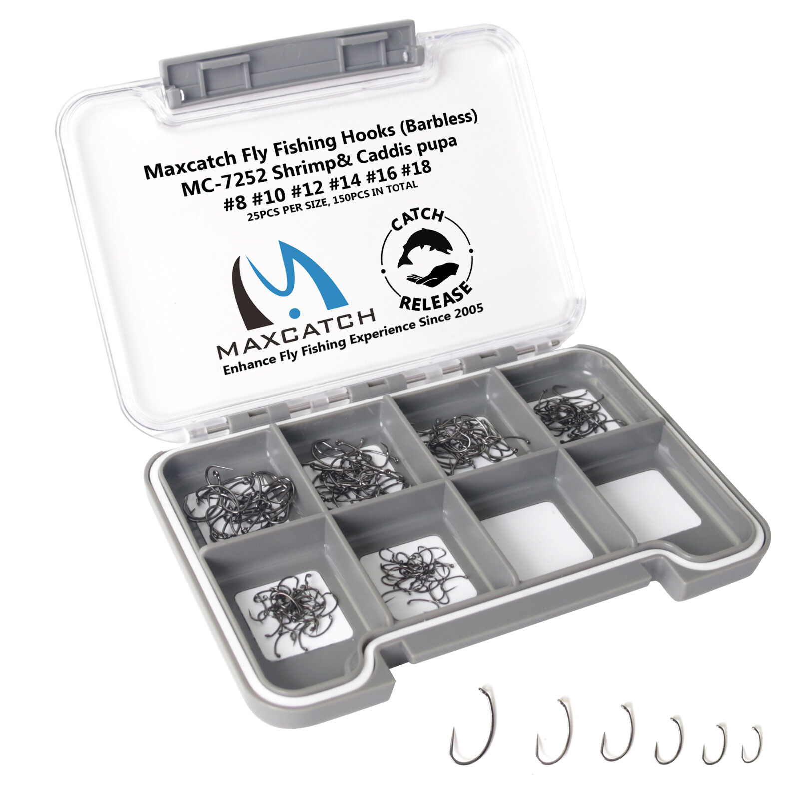 100pcs Barbless Fly Tying Hooks Set Dry Nymph Wet Shrimp Jig Hook with Box