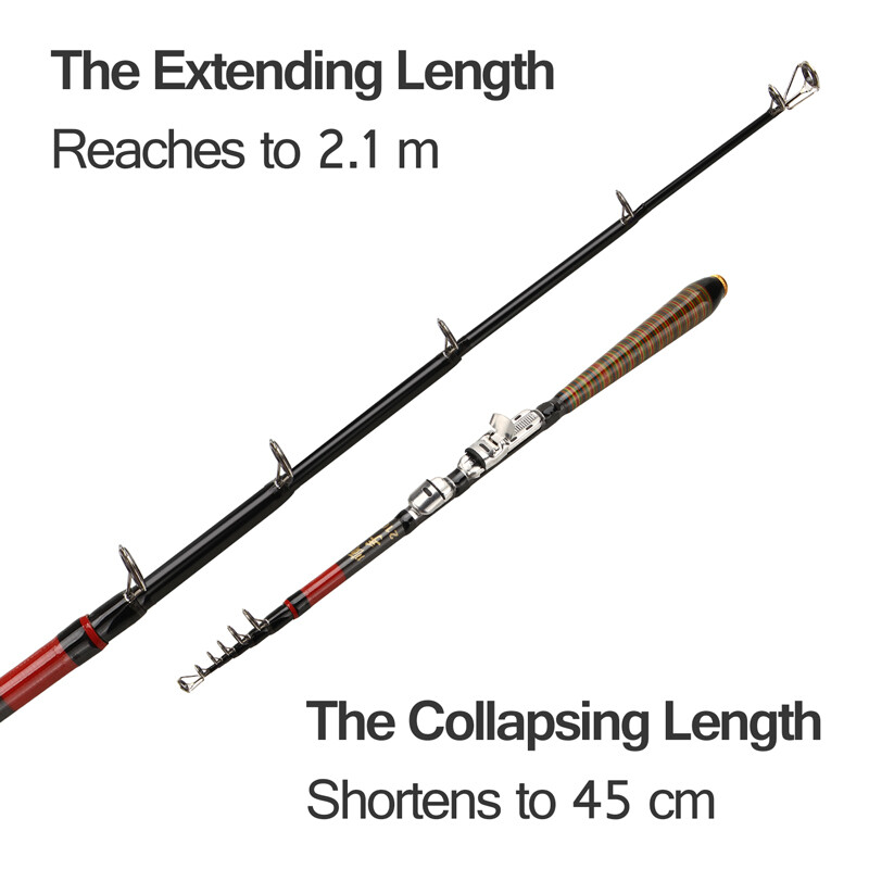 1.8-3.6m Carbon Fiber Telescopic Fishing Rod Sea Saltwater Spinning Pole & Lures