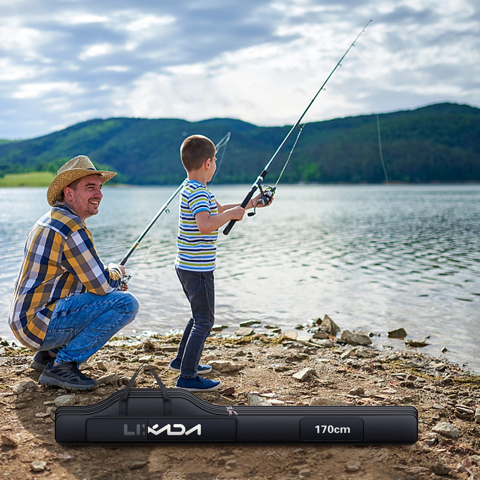 Lixada Fishing Rod Case Portable Folding Pole Reel Storage Bag Organizer