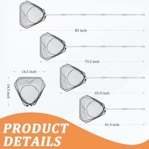 Adjustable Fishing Net with 40-84in Extension Rod, Stainless Steel Handle, for