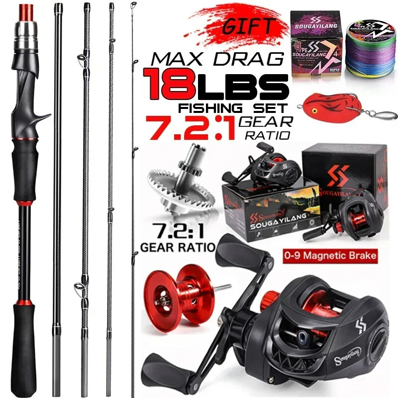 Sougayilang Cast Carbon Fiber Fishing Rod Reel Set Max Drag 8kg with Line Lure
