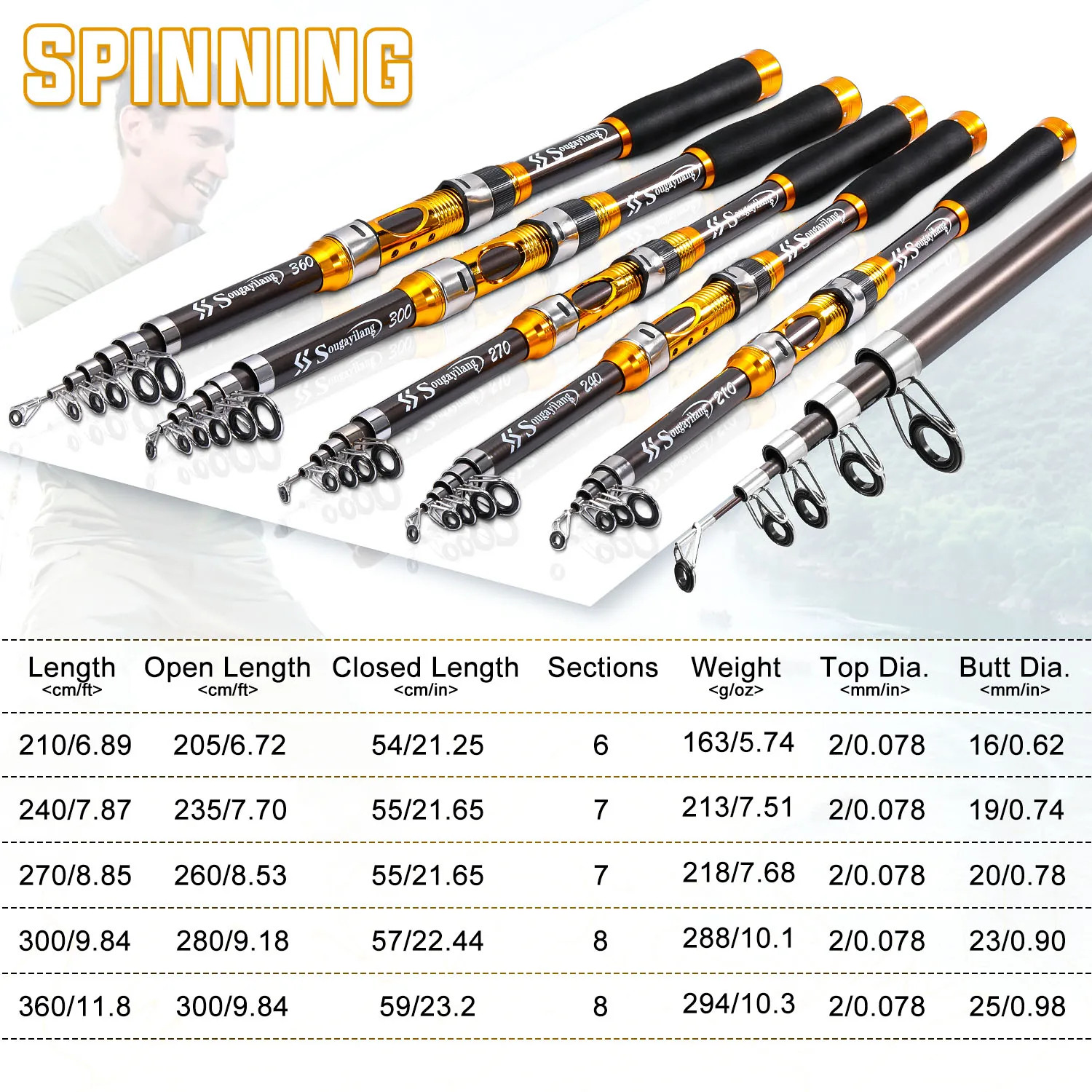 2.1M3.0M Spinning Fishing Rod Carbon Fiber EVA Handle Ultralight Carp Rod Fishin