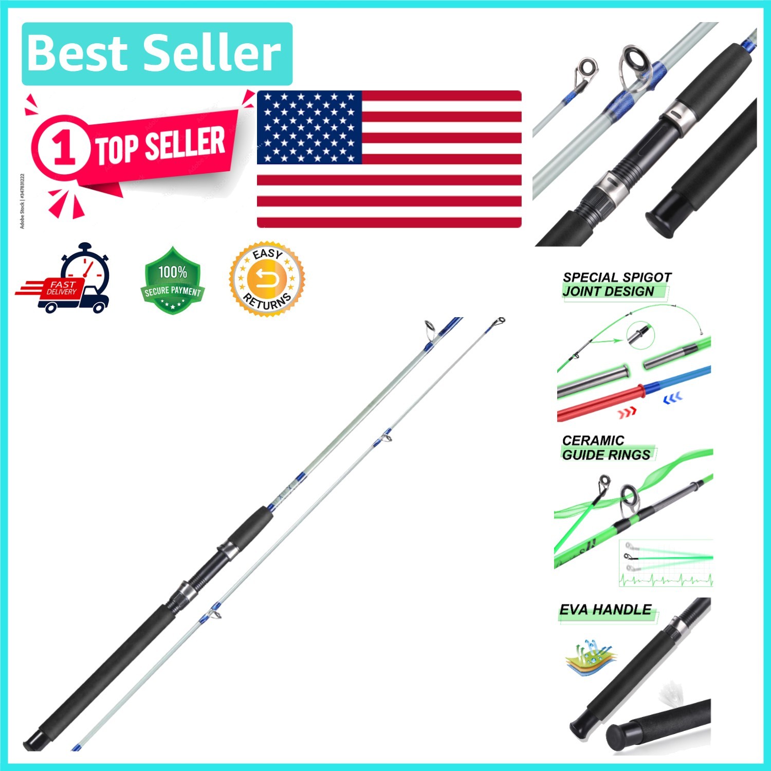 Fast Action 3.9ft Fishing Rod for Catfish and Salmon – Lightweight & Strong