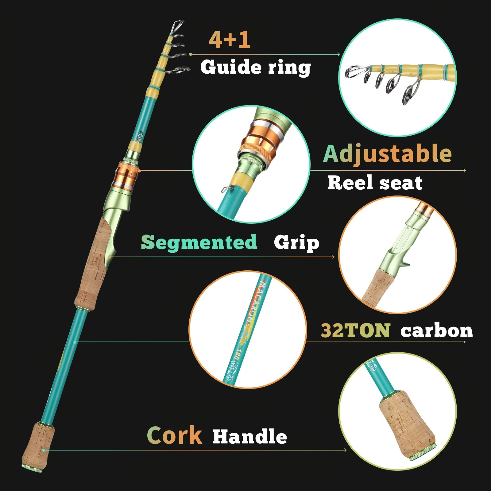Macaroon Telescopic Fishing Rod, Carbon Fiber Spinning & Casting Rod, Lightweigh