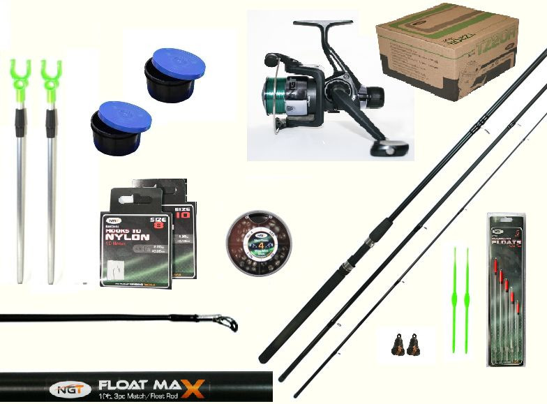 Starter Float Fishing Outfit Set Kit Beginners 12 ft Rod Reel Hooks Float Boxes