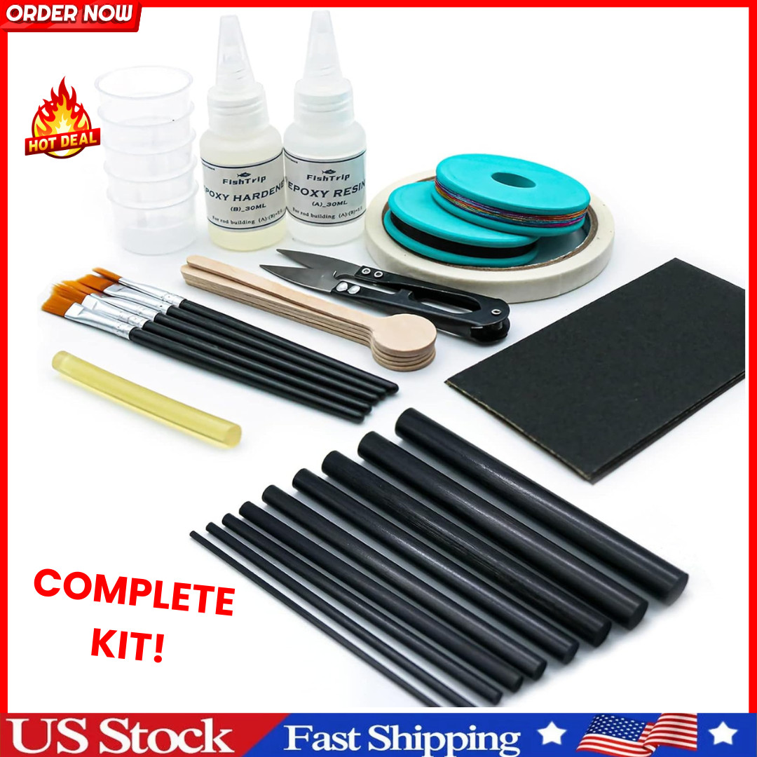 Fishing Rod Repair Kit Complete with Accesssories, Carbon Fiber Stick Fishing Po
