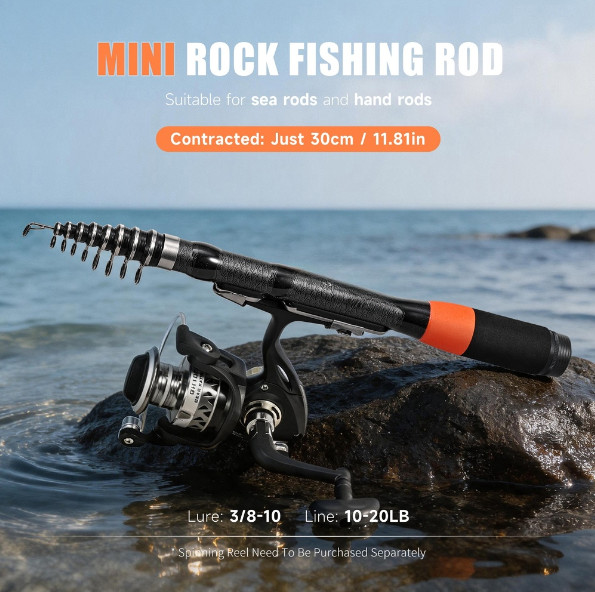 For MINI Fiberglass Sea Rod 30.5cm to 180cm Portable Rock Fishing Tool