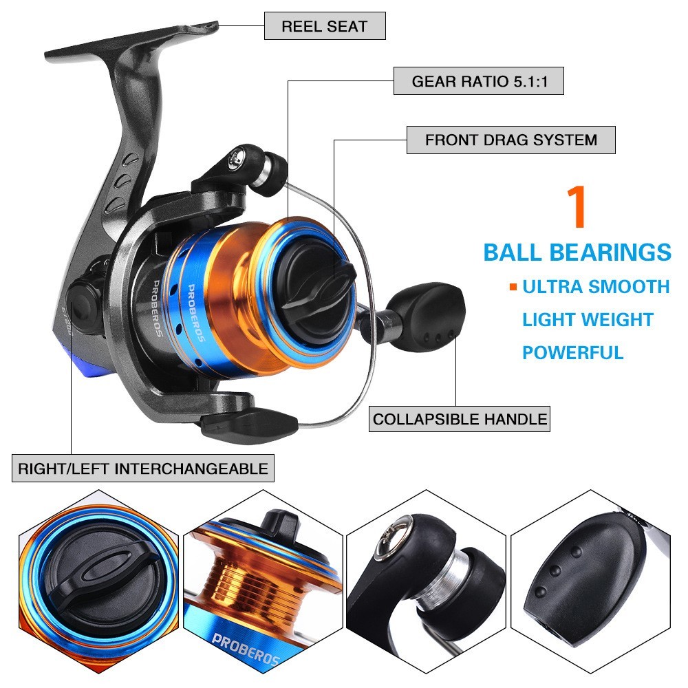 39Pcs Telescopic Fishing Rod Reel Line LureCombo Set Casting Rod Spinning Reel