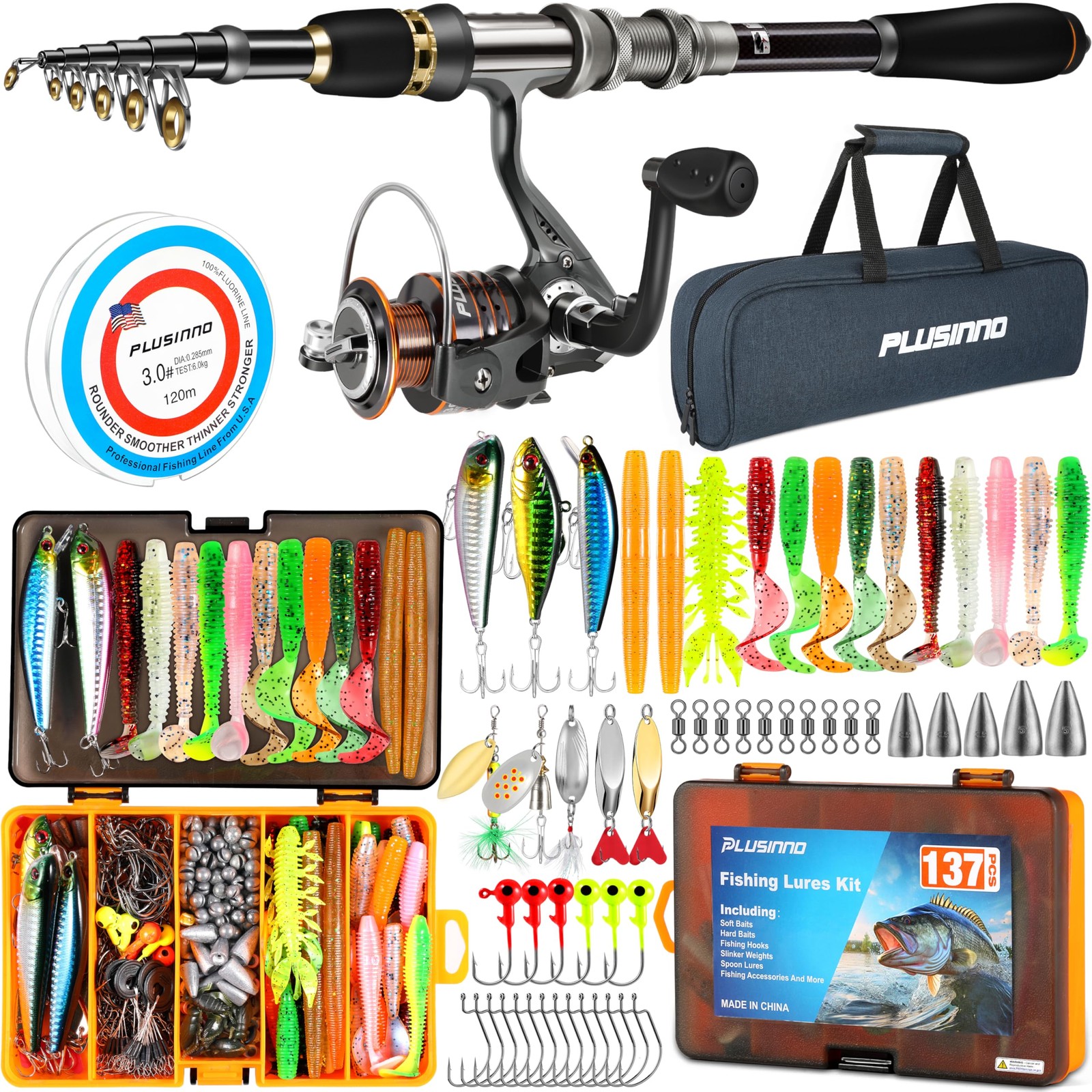 Fishing Rod with 137PCS Lures, Starter Fishing Kit with Fishing Rod and Reel …