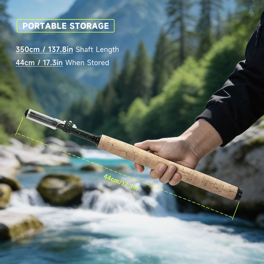 Telescopic Tenkara Fly Rod Carbon 44cm Folded 350cm Extended Stream Pole