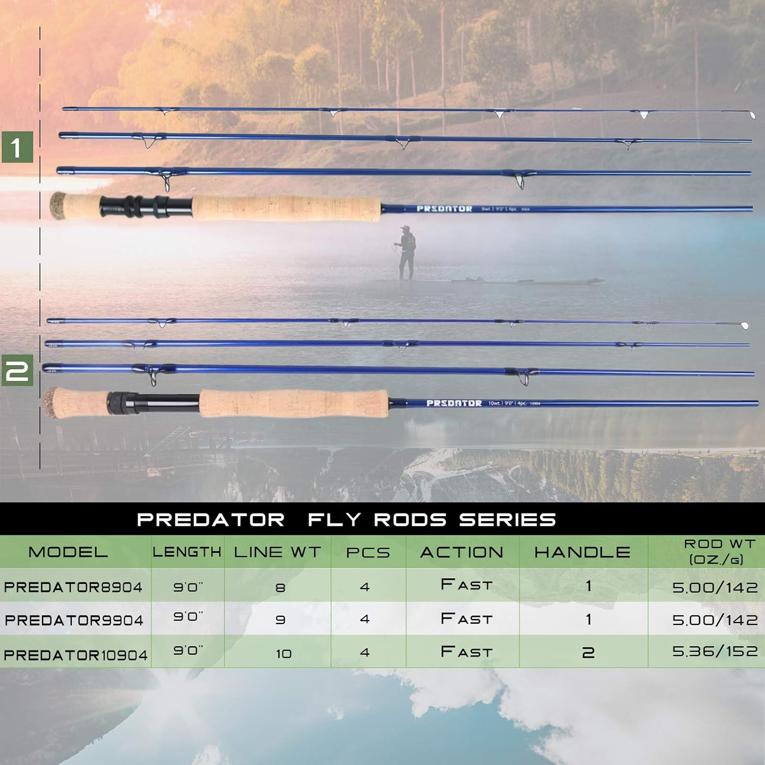 Maxcatch Predator Big Game and Saltwater Fly Fishing Rod: 7’11”/9’/9’2”/10′, 4