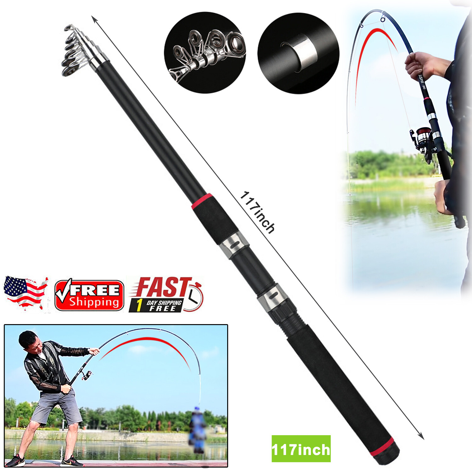 2.0FT Strong Support Fishing Rod Carbon Fiber Portable Medium Fast Lightweight