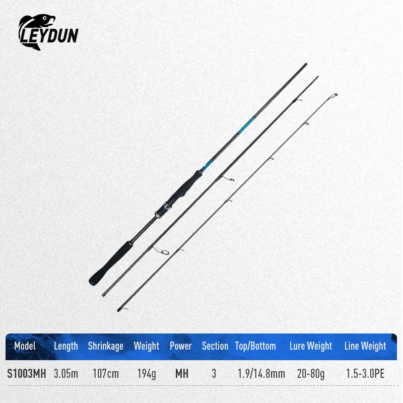LEYDUN Saltwater Spinning Rod 2-Piece Fast Action Inshore Bass Fishing 7’8″-10′