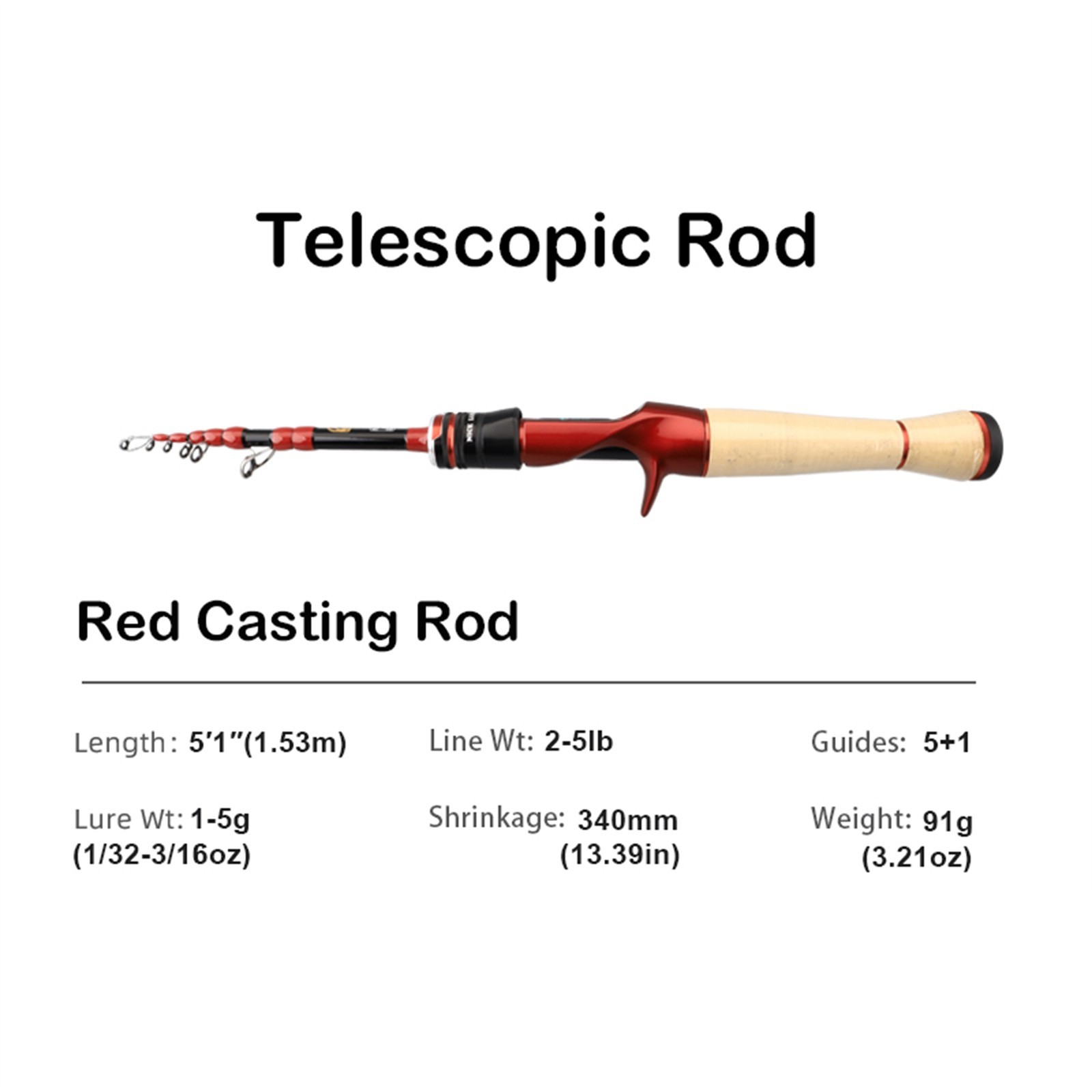 PURELURE Telescopic 1.53m/1.75m Travel Portable Lightweight Fishing Rod