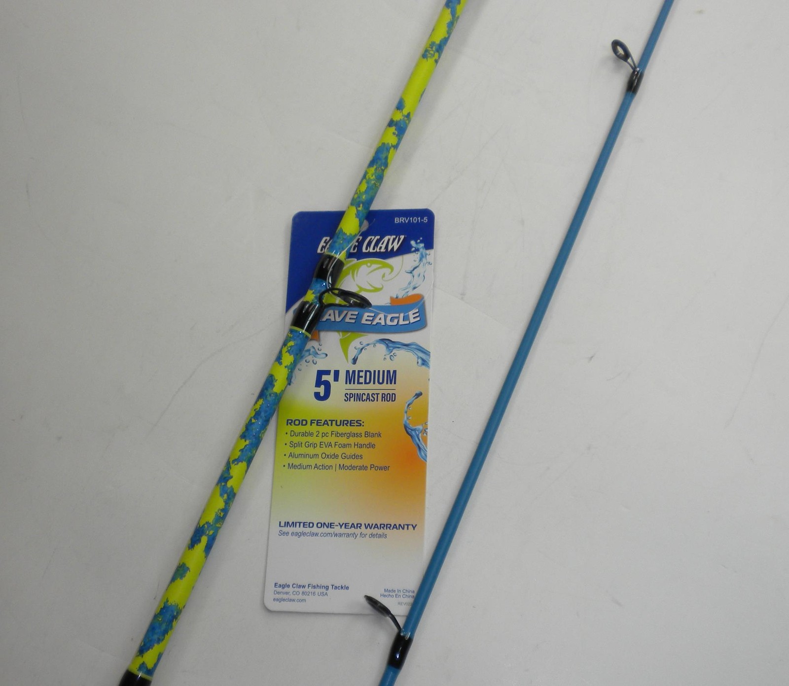 Eagle Claw BRV101-5 Spincast Rod Solid Glass w/ Soft Foam Handle 5 Ft 2 pc