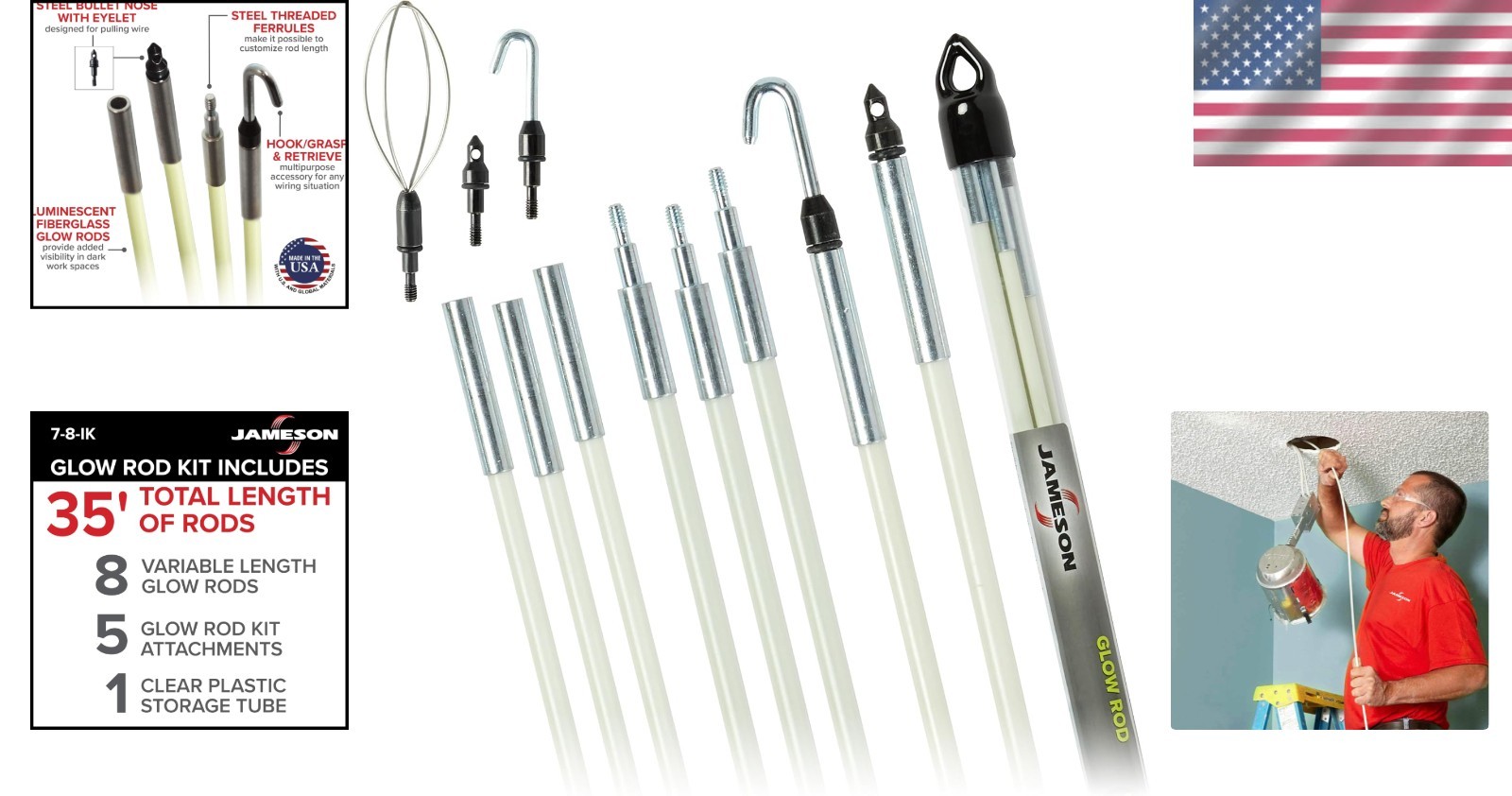 Jameson 35” Fiberglass Glow Rod Kit: Ultimate Fly Fishing Gear for Trout & Bass
