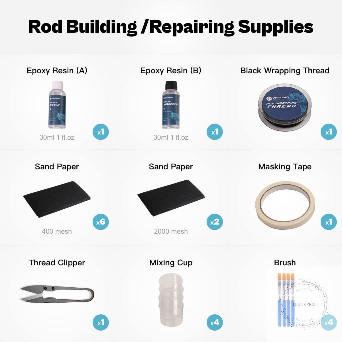 Fishing Rod Repair Kit with Epoxy Glue, Wrapping Thread Clipper and Masking Tape