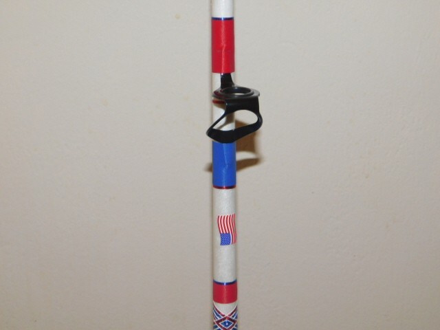 CUSTOM CONVENTIONAL BOAT ROD 7′ RED WHITE BLUE PEARL MARBLE 25-50 LB TURBOS NEW
