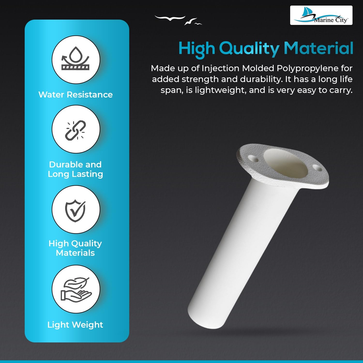 Marine City Flush Mount Fishing Rod Holder 90 Degree White Abs Plastic 8 Inches
