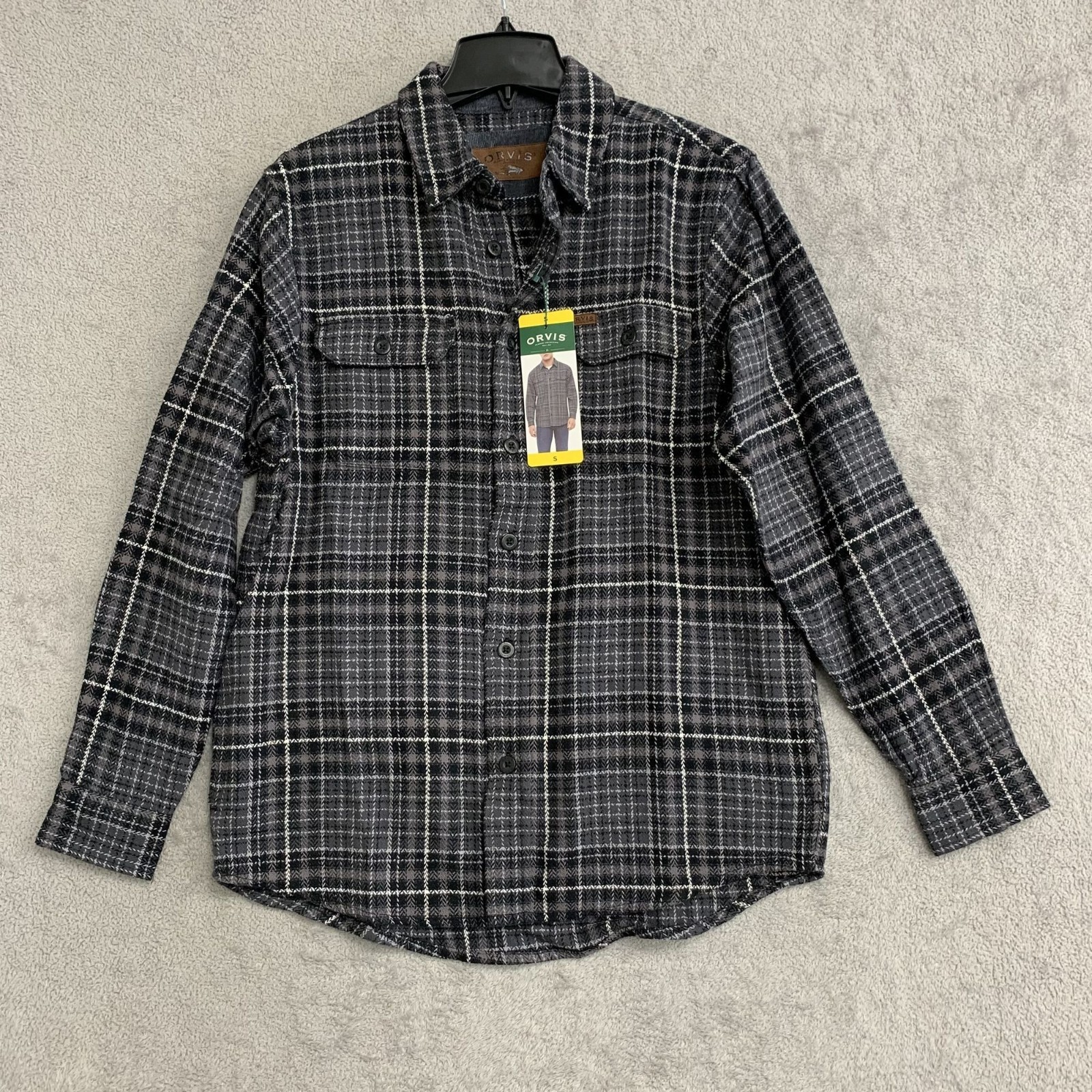 Orvis Men’s S Classic Plaid Beefy Flannel Shirt S Black & Gray 100% Cotton n1296