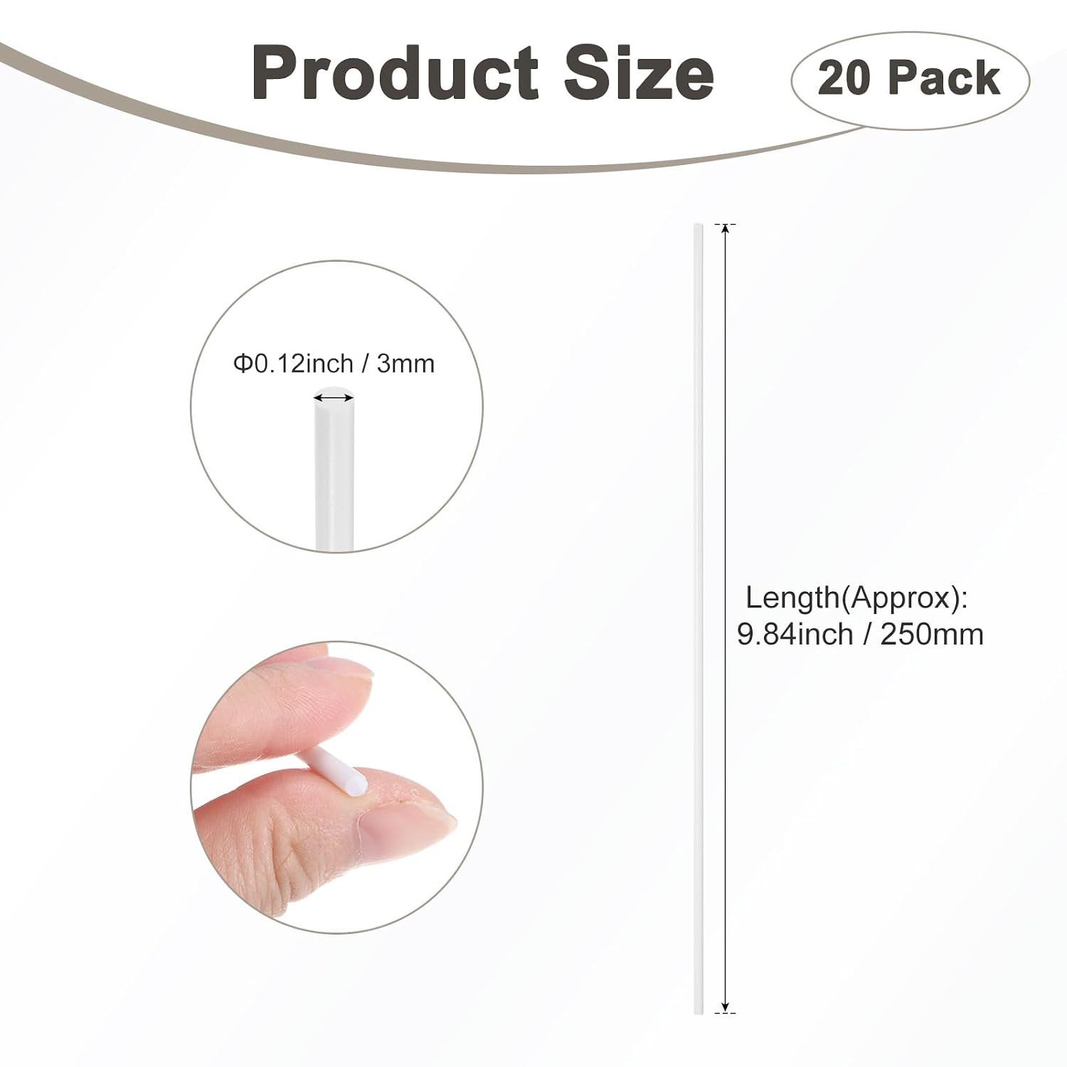 20-Pack round Plastic Bars Rods, 3Mm X 250Mm ABS Smooth Plastic