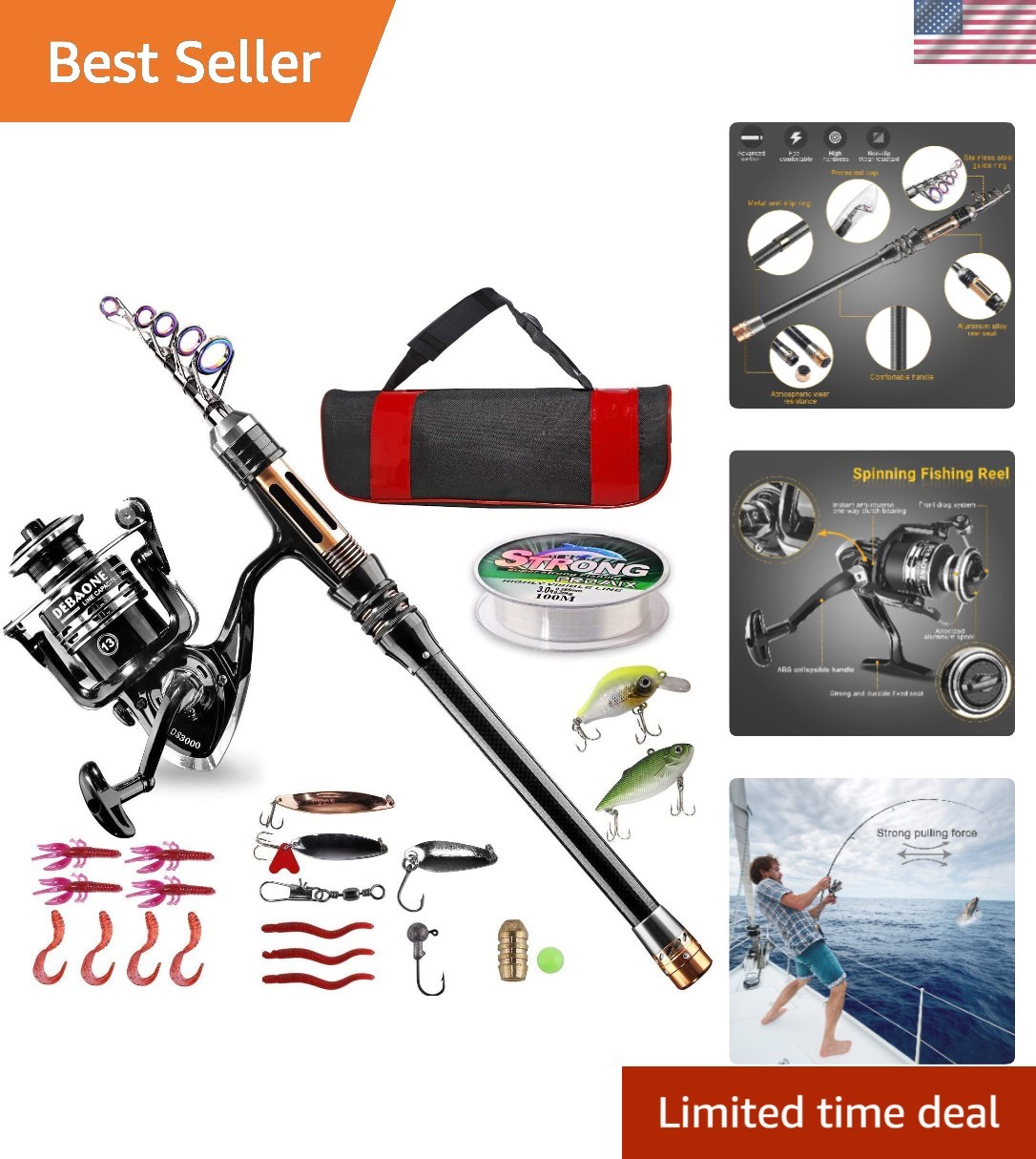Complete Fishing Gear Set: 2.1m Telescopic Rod, Reel & More, For All Levels