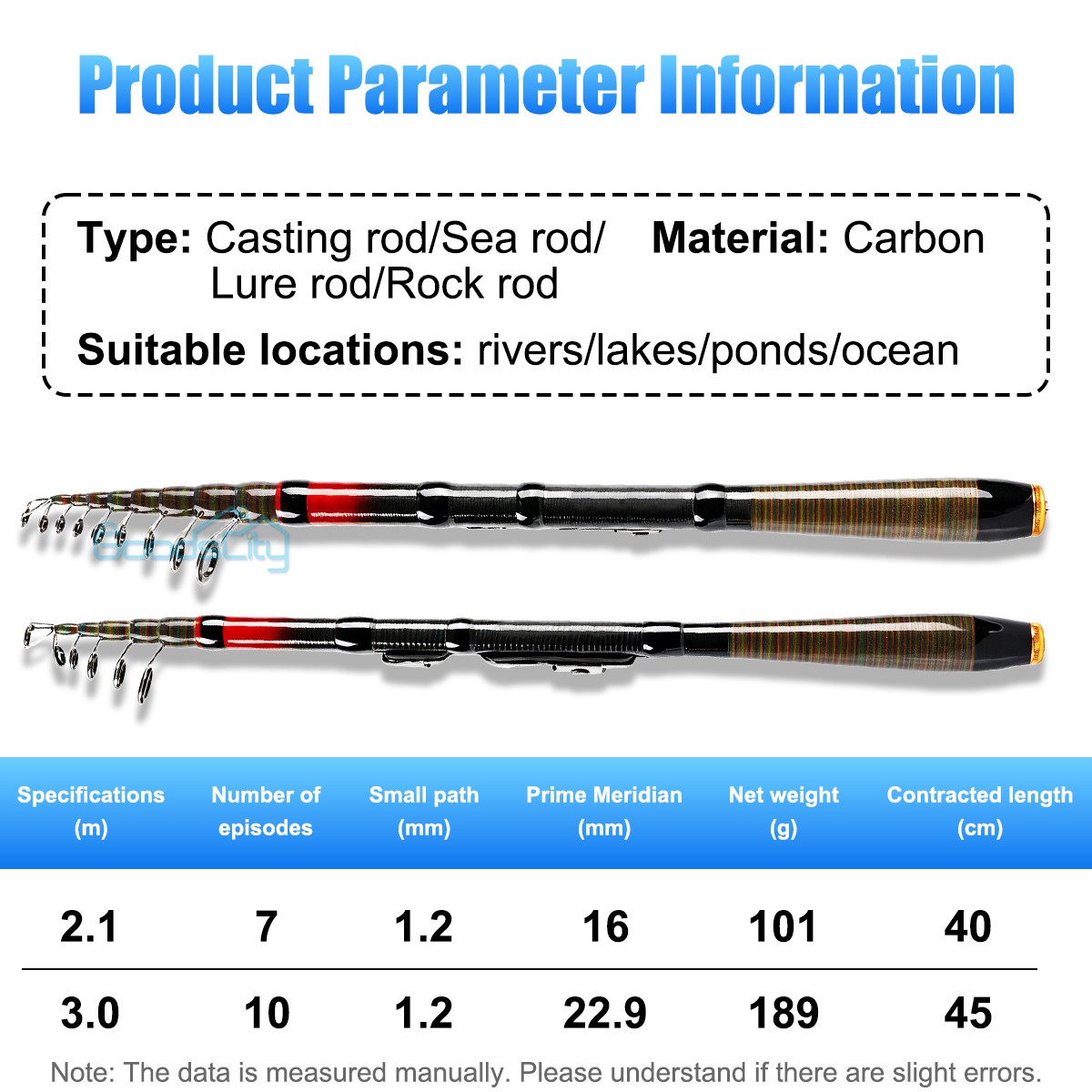 Carbon Fiber Telescopic Fishing Rod Sea Saltwater Portable Spinning Pole