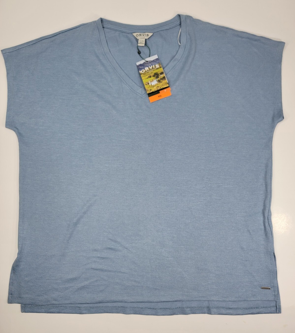 NEW Orvis Women’s Tunic Knit Top V-Neck Short Sleeves Side Slit Blue XXL 2XL NWT