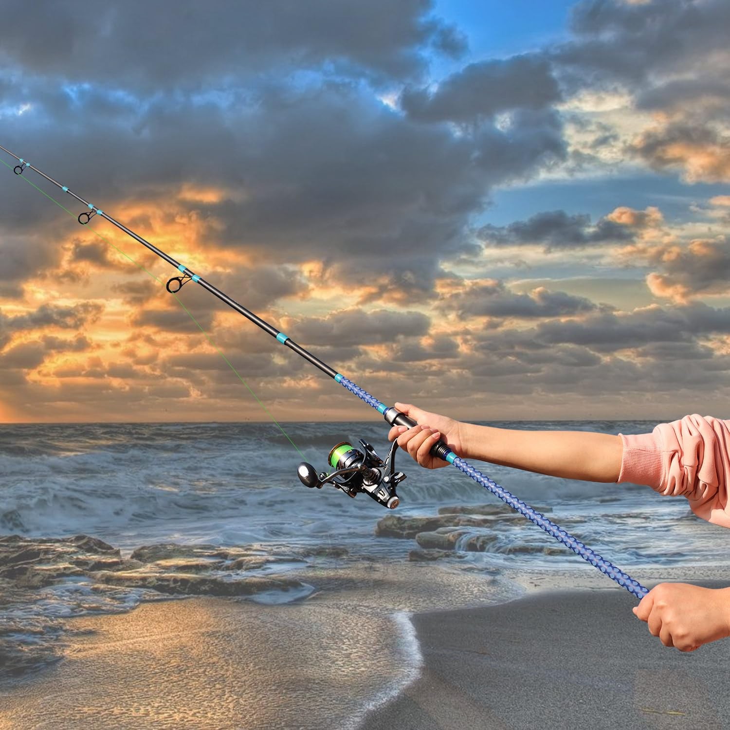 Sougayilang Surf Fishing Rod Carbon 3 Piece Spinning Travel 11′