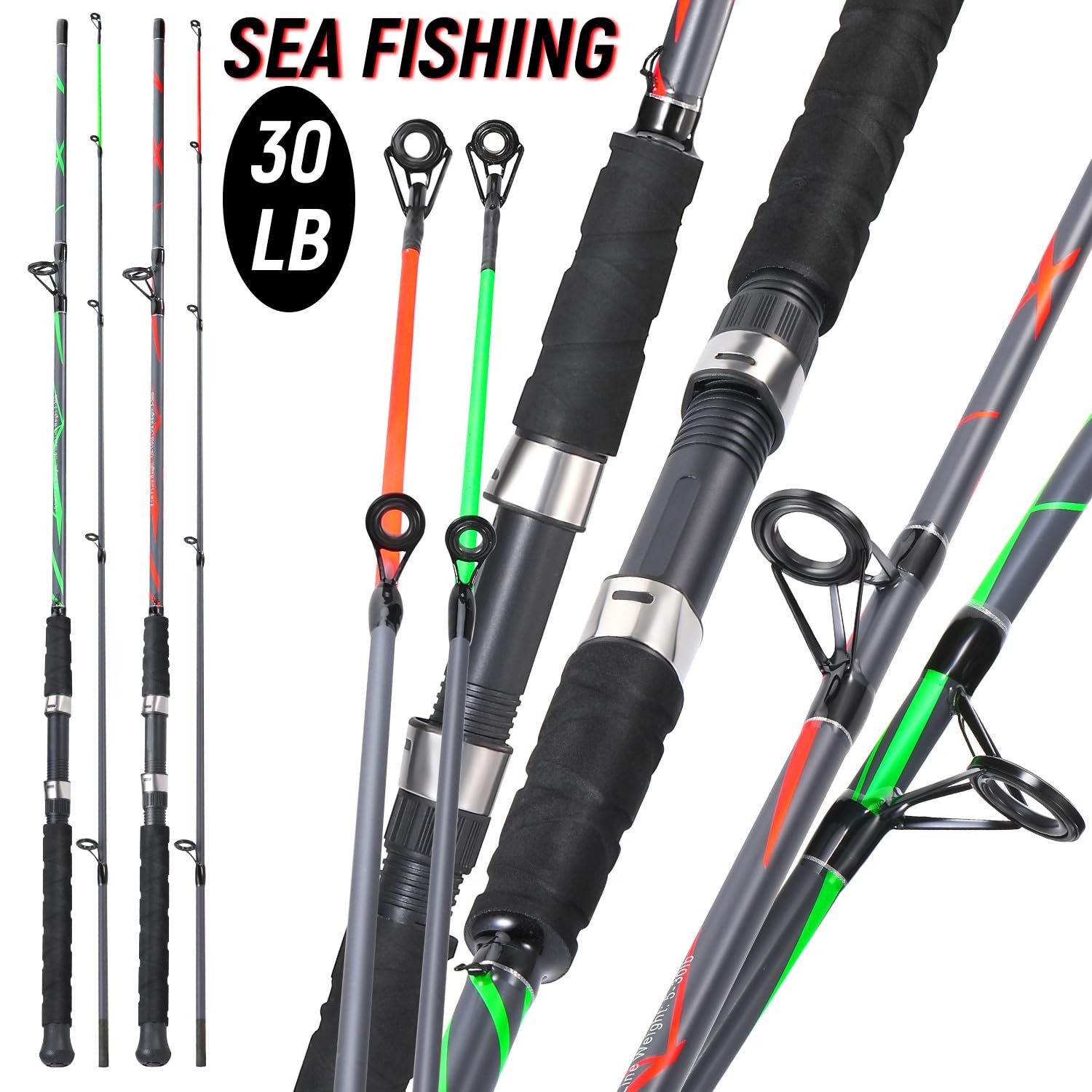 Sougayilang Spinning Rods 7ft Carbon Glass Composite Fishing Pole 2-Pack Green R