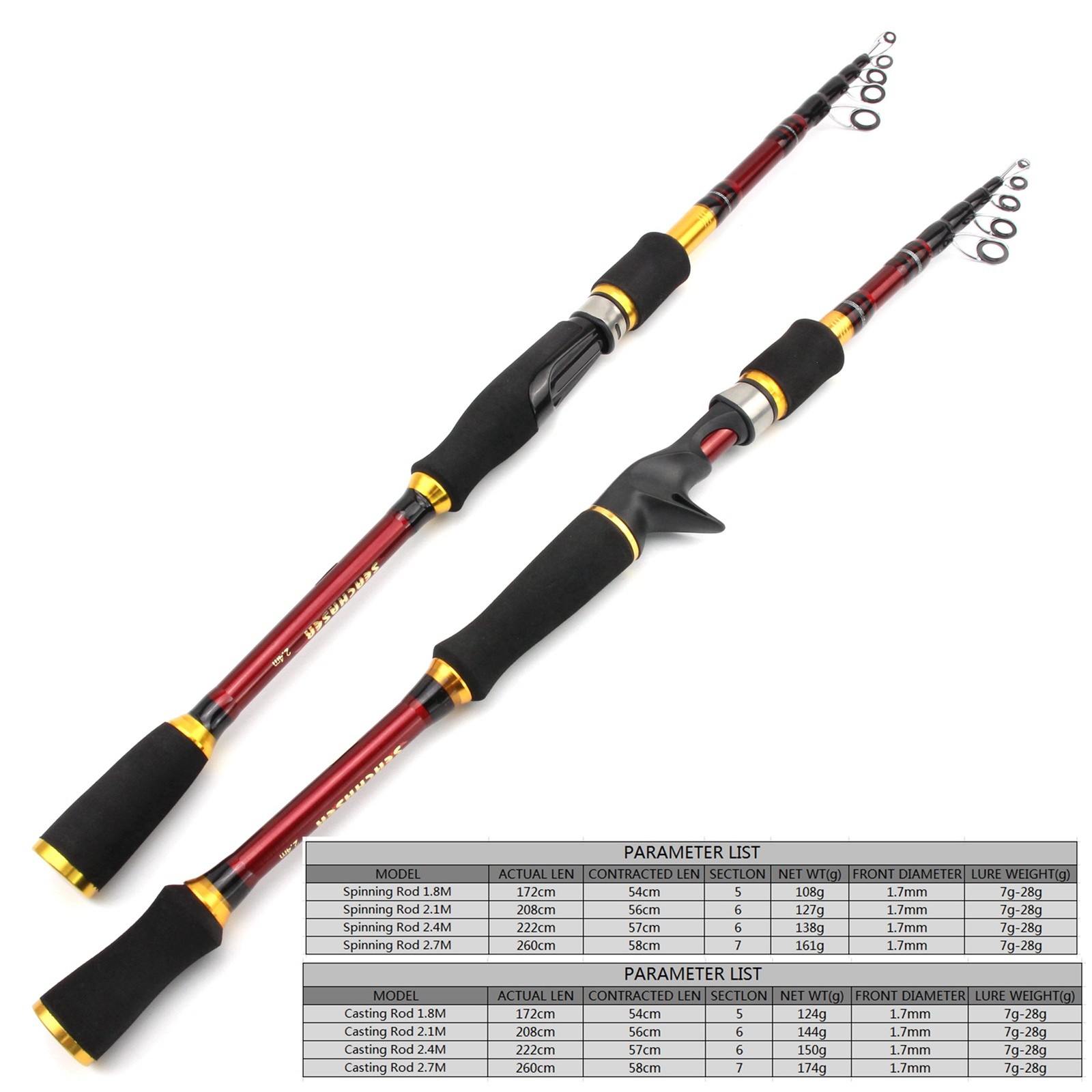 Telescopic Carbon Fiber Rod 1.8m-2.4m Lengths Portable Hard Fishing Short Pole