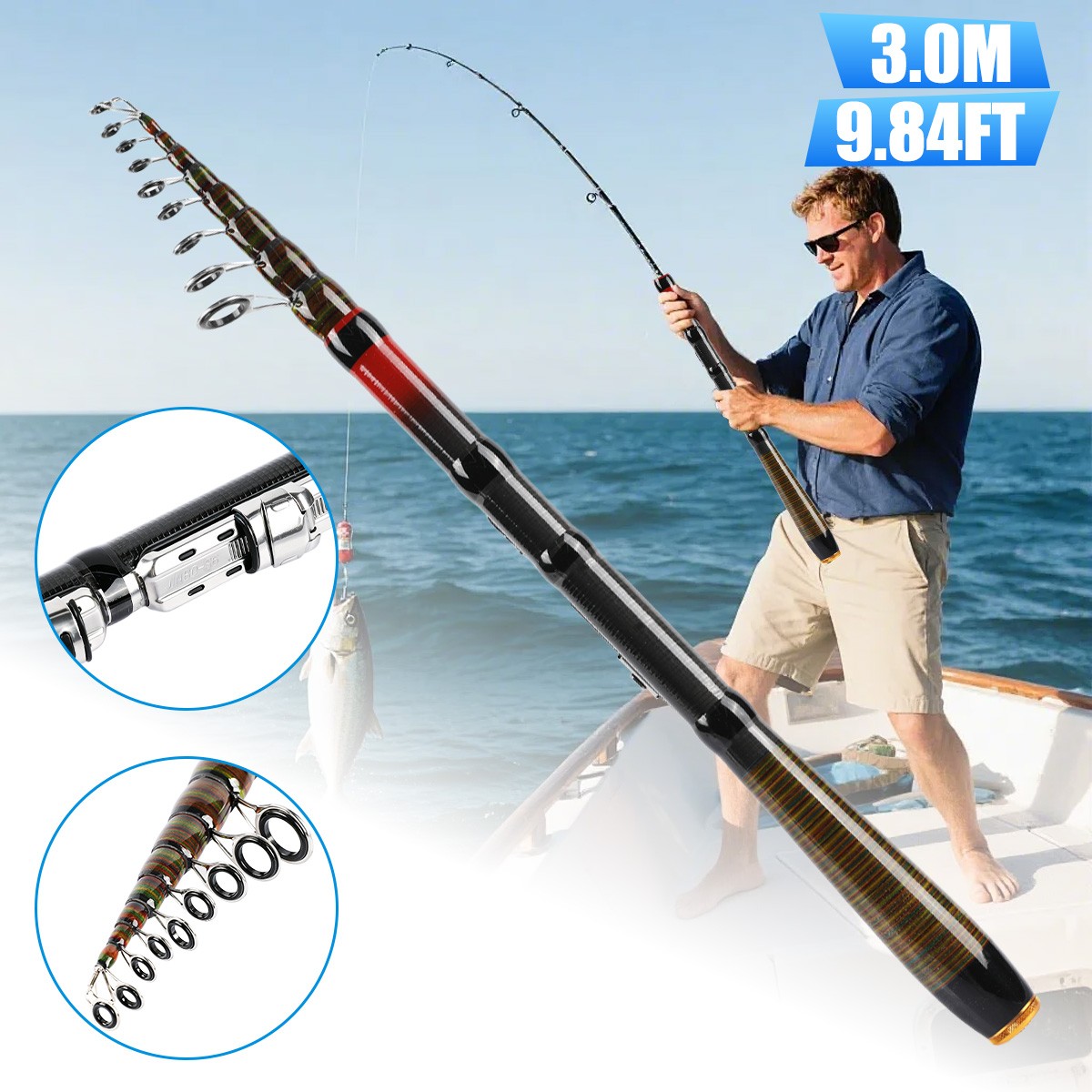 Telescopic Carbon Fiber Fishing Rod Spinning Fishing Pole Saltwater Freshwater