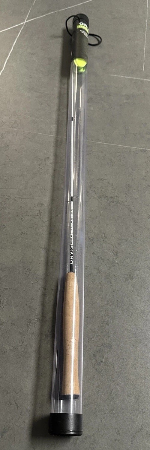 ORVIS PRACTICASTER 2 PC FIBERGLASS FLY ROD W/PLASTIC ROD TUBE & NEON FLY LINE