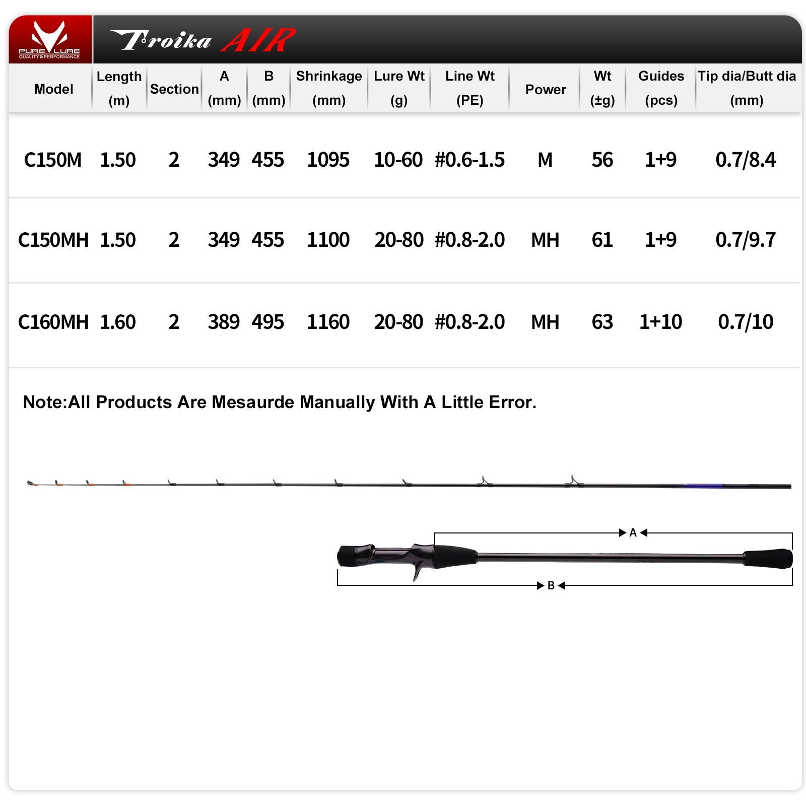 PURELURE Troika AIR Tenya Fishing Rod Squid Octopus Cast 2-Piece 1.5m-1.6m