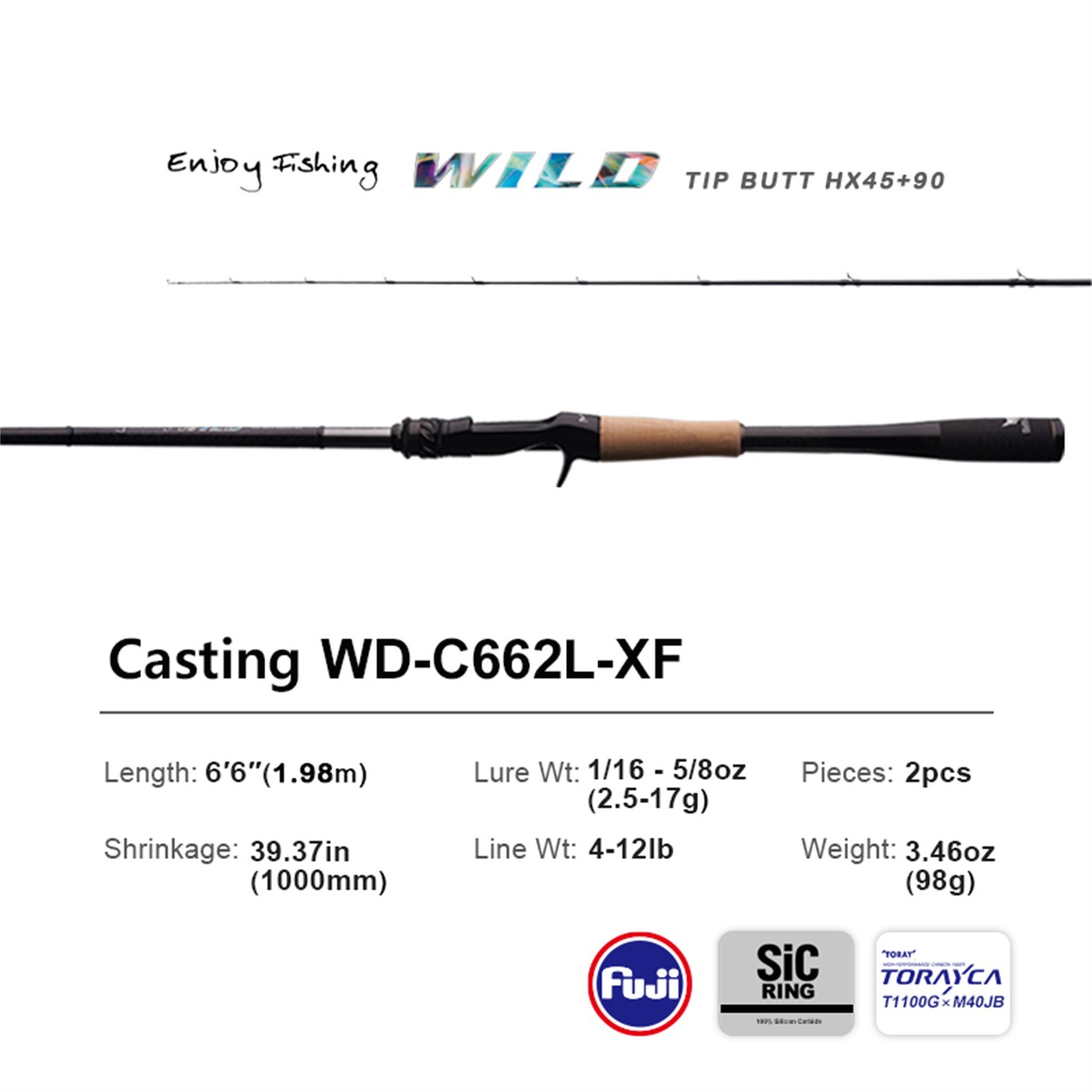 PURELURE WILD 2-Pieces Fast/Extra Action Fast Lure Fishing Rod Spinning Casting