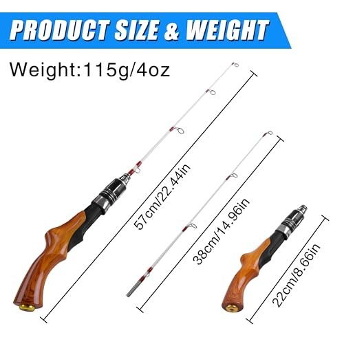 Lightweight Ice Fishing Gear Portable Spinning Rod 23″ Ice Fishing Rod