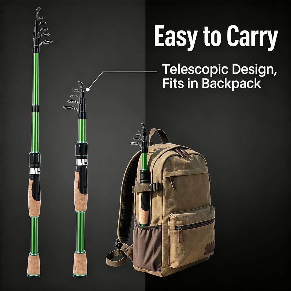 Portable Telescopic Spinning Fishing Rods, 24T Carbon Blanks & Solid Carbon Tip,