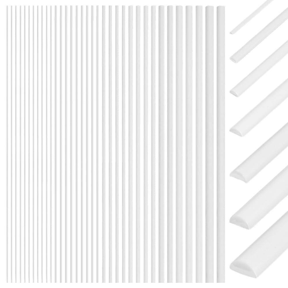 56Pcs 7 Styles ABS Styrene Plastic Half Round Bar Rods Solid Acrylic Dowel Ro…