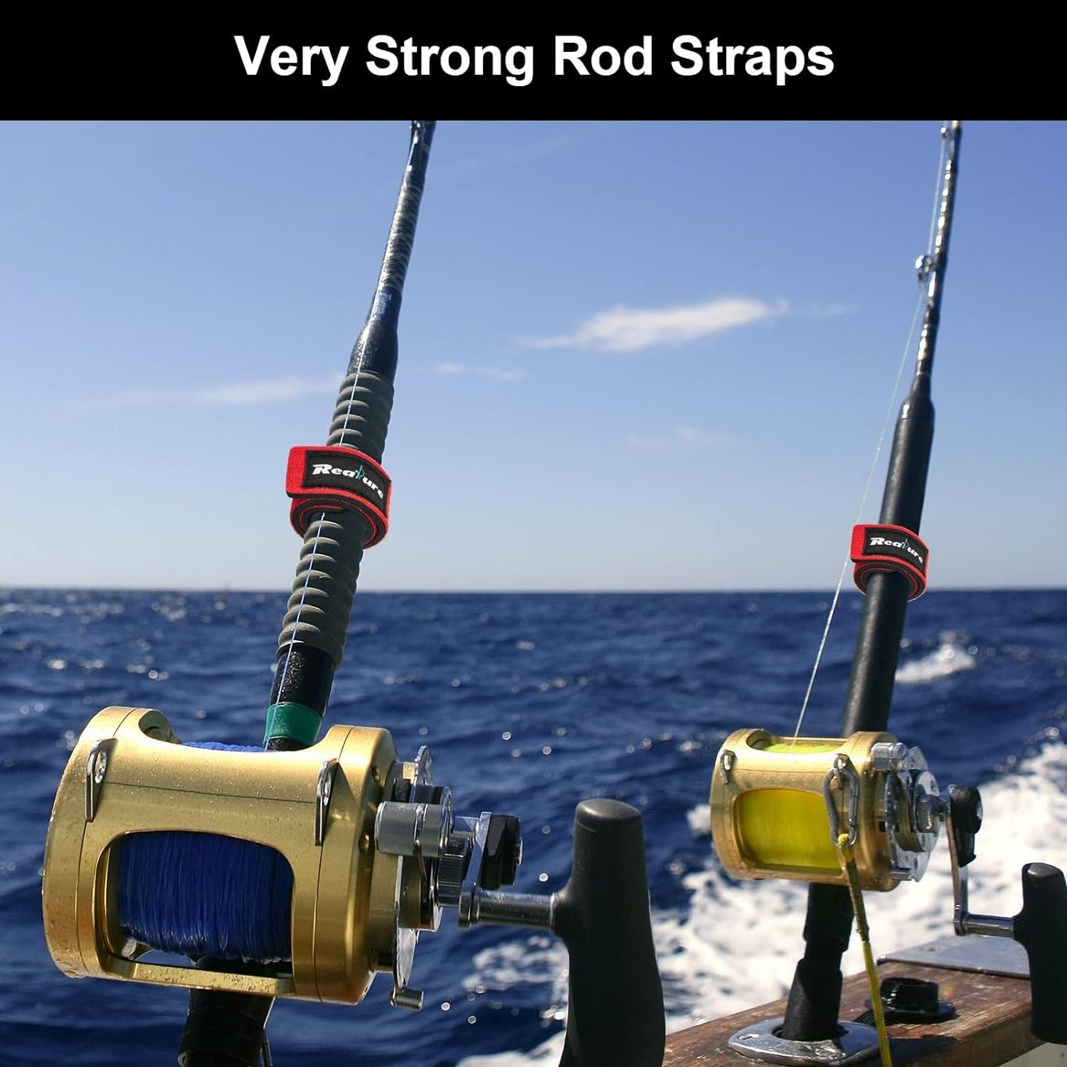 Realure 8 Pcs Fishing Rod Straps – Adjustable 25cm x 3cm x 0.4cm, Red
