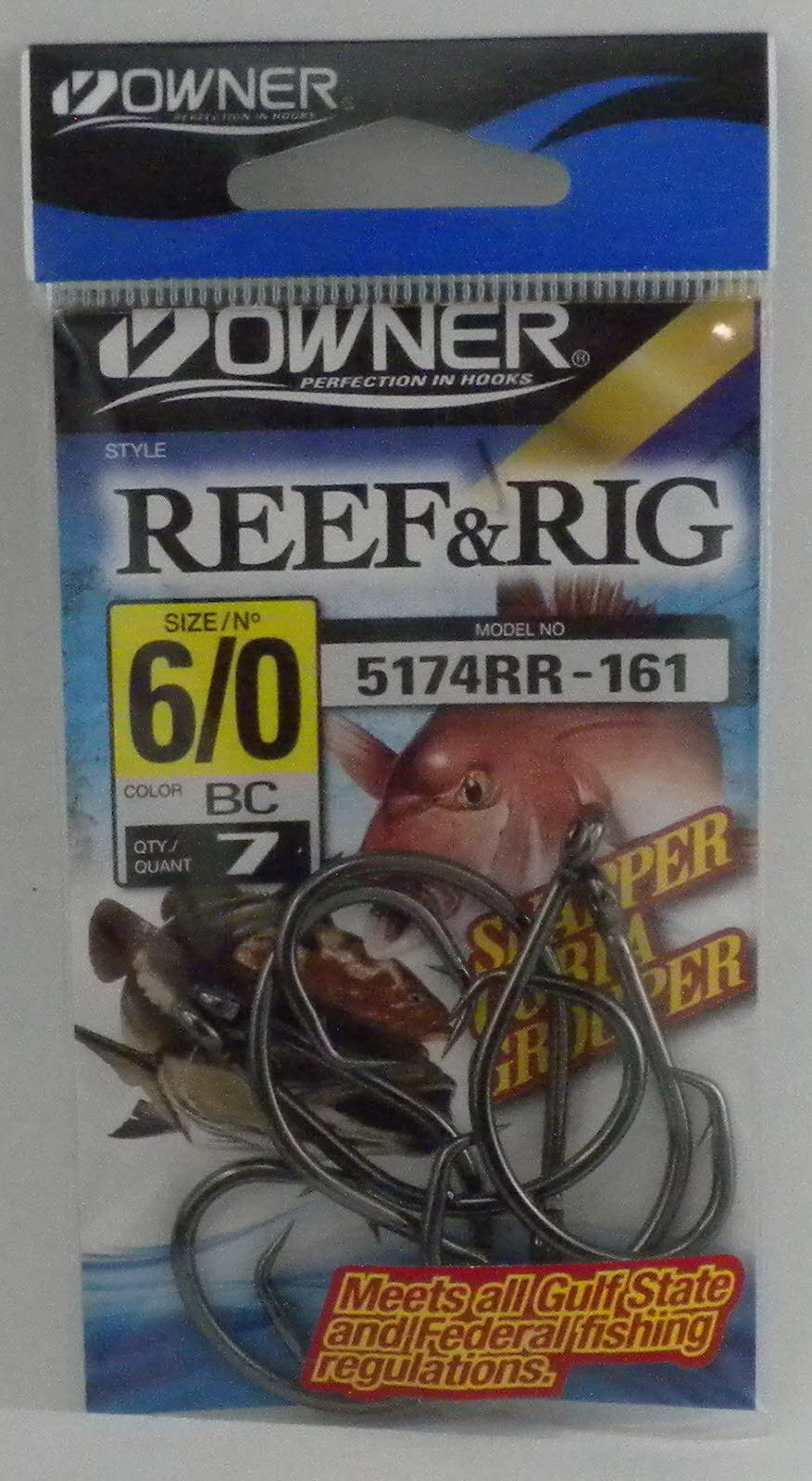 Owner 5174RR-161 Reef Rig Circle Hook Inline 2X Strong Black Chrome Size 6/0 7Ct