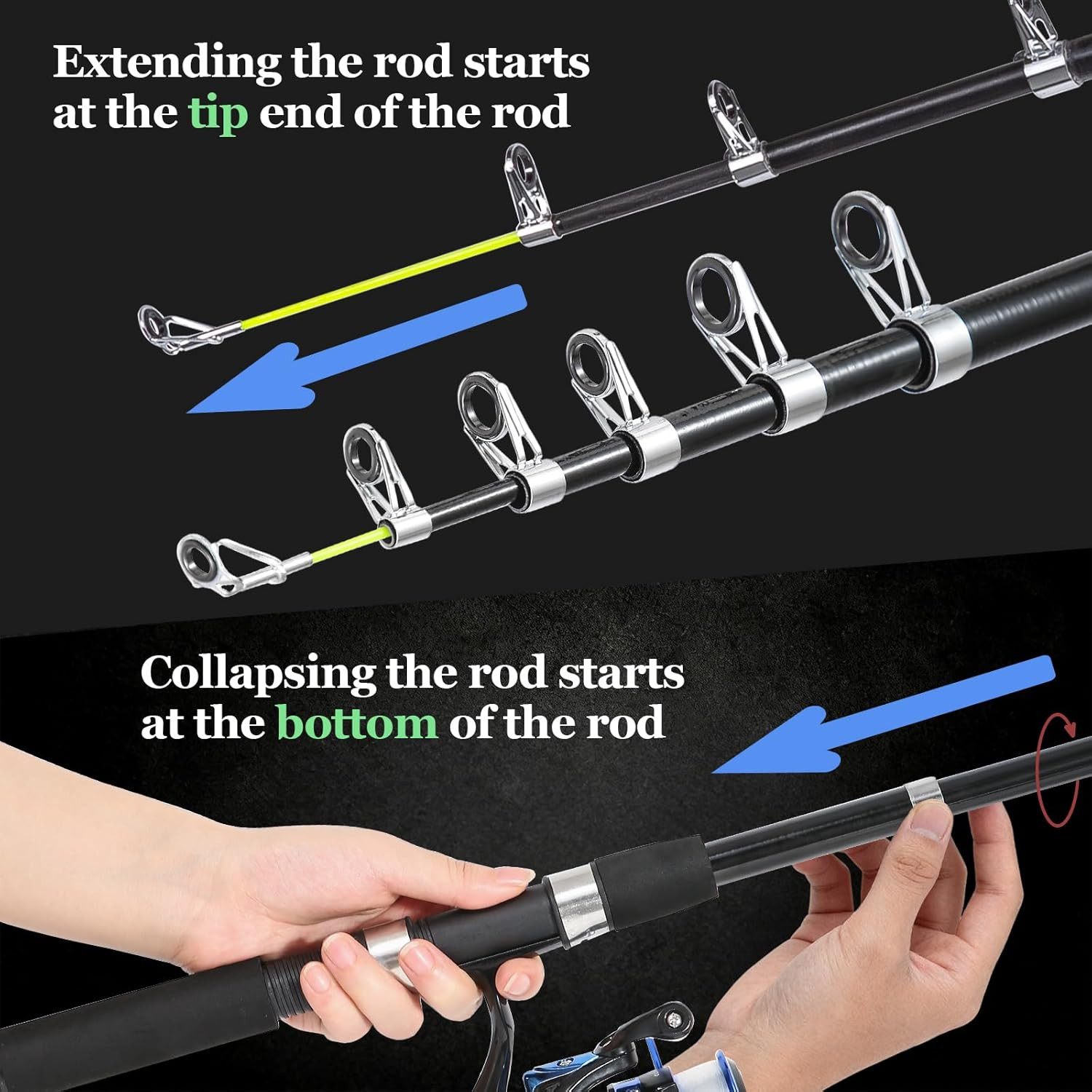6.9FT Telescopic Fiberglass Spinning Fishing Rod – Lightweight, Portable, For…