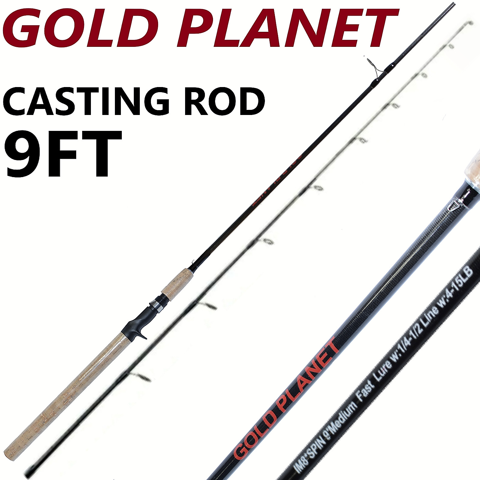 Fishing Pole Spinning Casting Rod Carbon Fiber 9ft Medium Fast Lightweight New