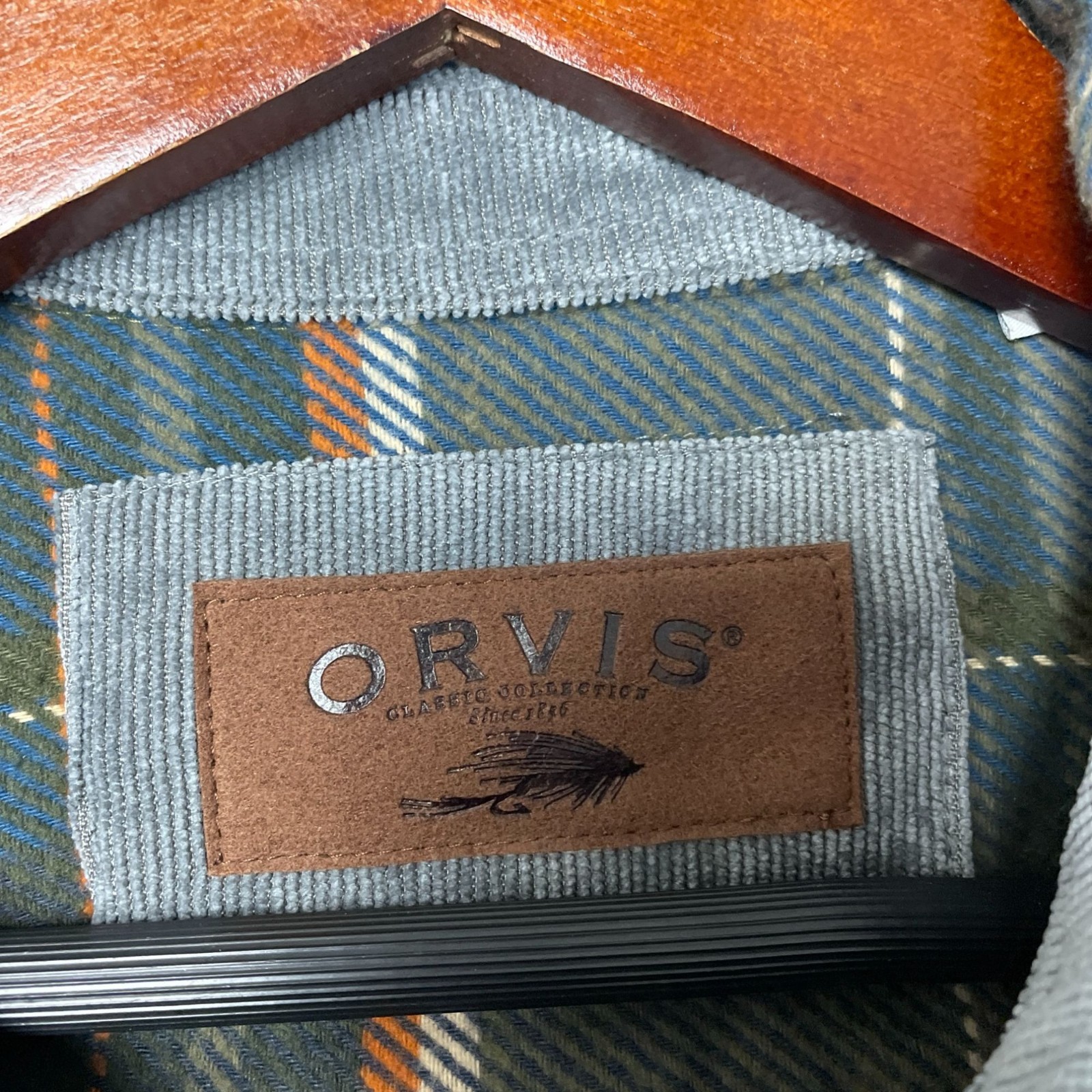Orvis Men’s S Green Plaid Cotton Flannel Shirt Jacket Button Up Long sleev d1908