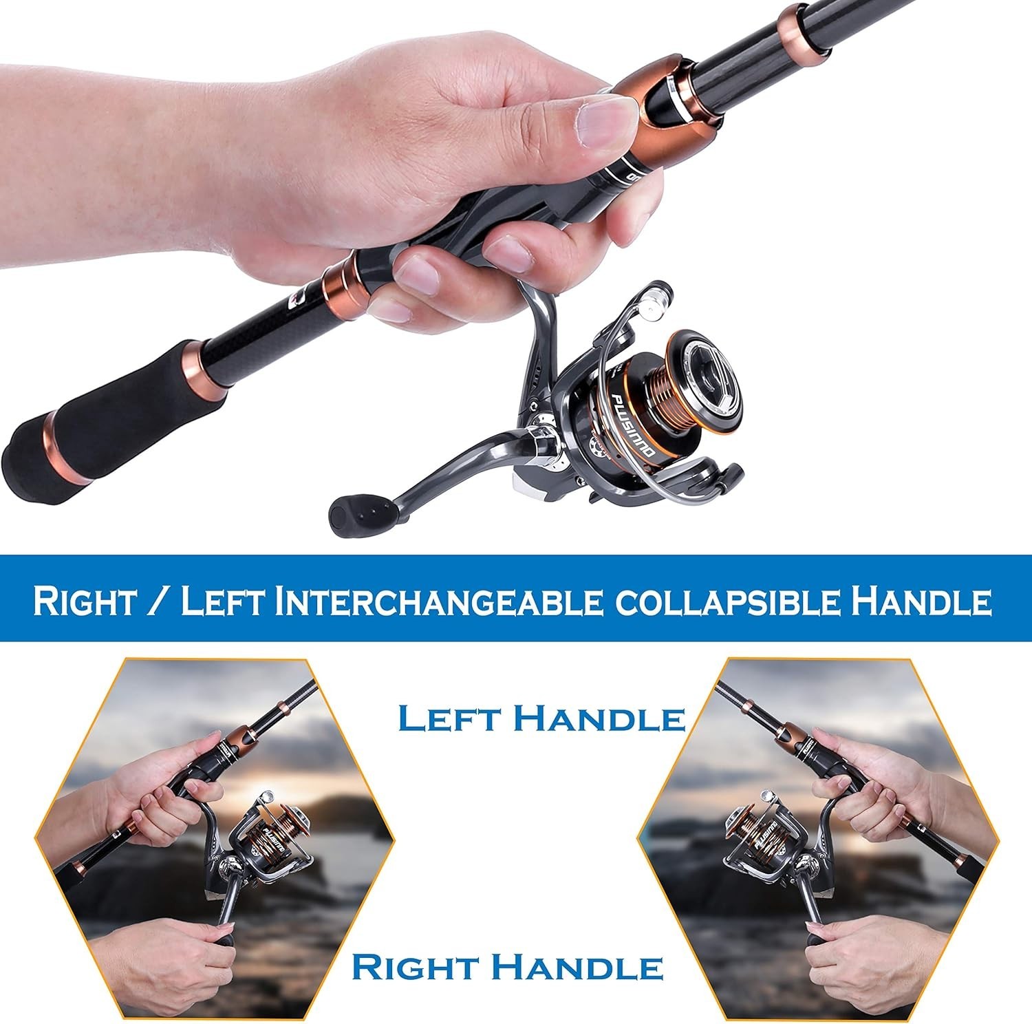 Fishing Rod and Reel Combos, Carbon Fiber Telescopic Rod 12+1 Bearings Spinning