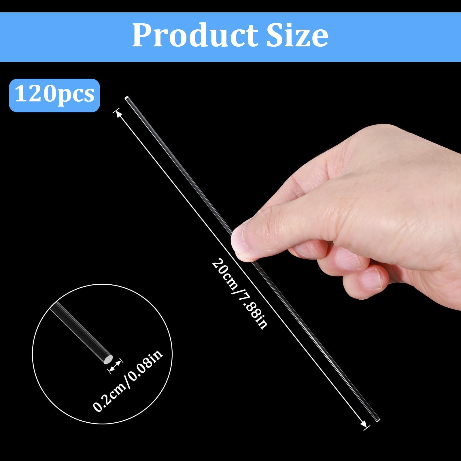 120 PCS Flat Clear Cupcake Topper Sticks, 8 Inch 2 mm Diameter Clear Acrylic …