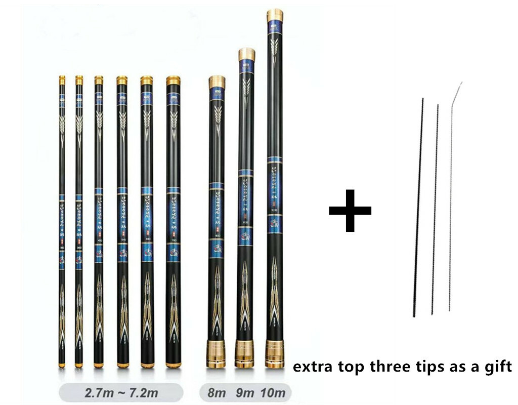 2.7M -10M Carbon Fiber Fishing Rod Telescopic Ultra-light Hard Pole for Stream